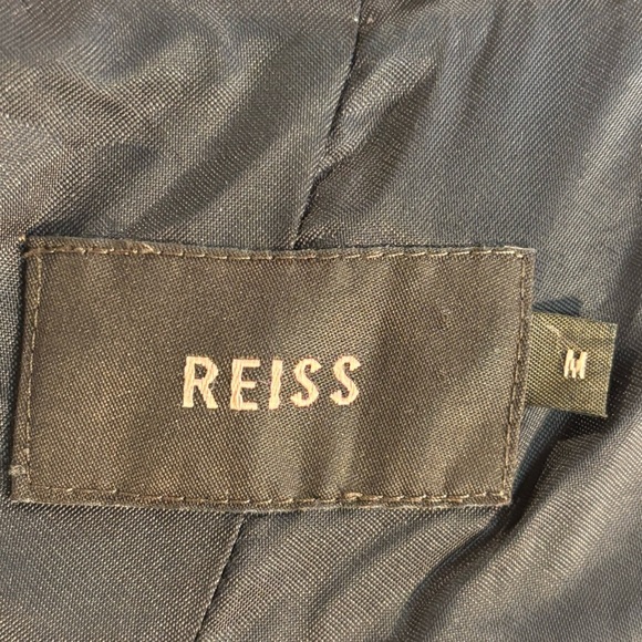REISS Sz M Coat Dark Brown Textured Wool Turned Collar Button Pockets Lined - Picture 9 of 10